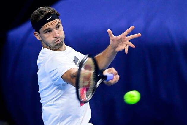 Bulgarian Grigor Dimitrov pictured in action during a training session ahead of the European Open, in Antwerp, Saturday 17 October 2020. This year s edition of the tournament is taking place from 18 to 25 October. LAURIExDIEFFEMBACQ  x2564824x