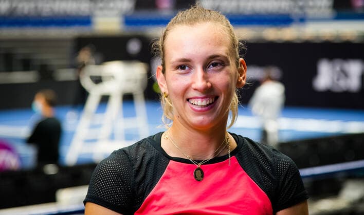 October 17, 2020, Ostrava, CZECH REPUBLIC: Elise Mertens of Belgium during an interview at the 2020 J&T Banka Ostrava Open WTA, Tennis Damen Premier tennis tournament Ostrava CZECH REPUBLIC - ZUMAa181 20201017_zaa_a181_115 Copyright: xRobxPrangex