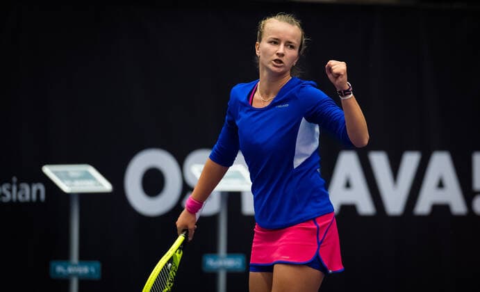 October 17, 2020, Ostrava, CZECH REPUBLIC: Barbora Krejcikova of the Czech Republic in action during her first qualifications match at the 2020 J&T Banka Ostrava Open WTA, Tennis Damen Premier tennis tournament Ostrava CZECH REPUBLIC - ZUMAa181 20201017_zaa_a181_120 Copyright: xRobxPrangex