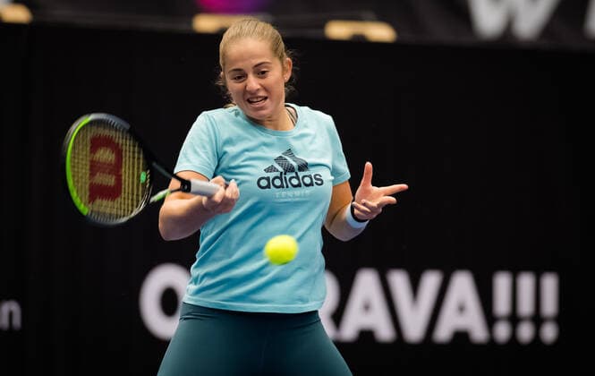 October 17, 2020, Ostrava, CZECH REPUBLIC: Jelena Ostapenko of Latvia during practice at the 2020 J&T Banka Ostrava Open WTA, Tennis Damen Premier tennis tournament Ostrava CZECH REPUBLIC - ZUMAa181 20201017_zaa_a181_365 Copyright: xRobxPrangex