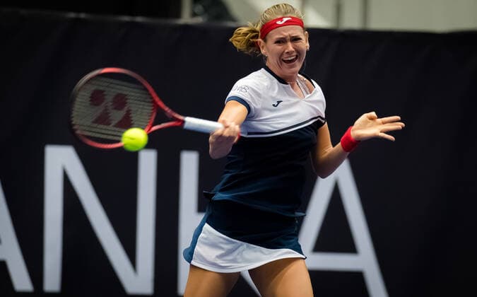 October 17, 2020, Ostrava, CZECH REPUBLIC: Marie Bouzkova of the Czech Republic in action during the first qualifications round at the 2020 J&T Banka Ostrava Open WTA, Tennis Damen Premier tennis tournament Ostrava CZECH REPUBLIC - ZUMAa181 20201017_zaa_a181_392 Copyright: xRobxPrangex