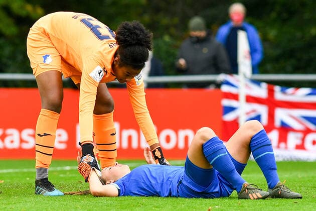 Jenny Beyer TSG, 12 injured on the ground, Action, Action, Game scene, 17 10 2020, Cologne Germany , Soccer, 2 Women Bundesliga South, 1 FC Köln TSG 1899 Hoffenheim II, DFB DFL REGULATIONS PROHIBIT ANY USE OF PHOTOGRAPHS AS IMAGE SEQUENCES AND OR QUASI VIDEO xmhx