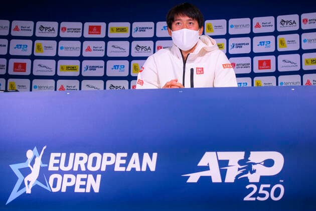Japanese Kei Nishikori pictured at a press conference, PK, Pressekonferenz of the European Open Tennis ATP, Tennis Herren tournment, in Antwerp, Sunday 18 October 2020. LAURIExDIEFFEMBACQ  x2565845x