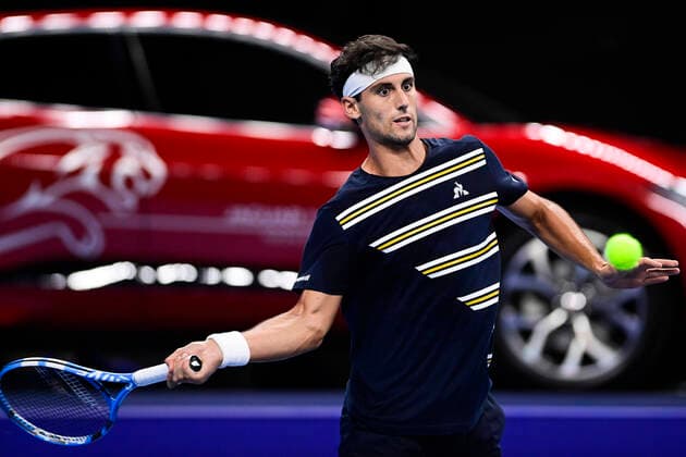 Spanish Carlos Taberner pictured in action during a qualification game between Argentina Federico Coria and Spanish Carlos Taberner of the European Open Tennis ATP, Tennis Herren tournment, in Antwerp, Sunday 18 October 2020. LAURIExDIEFFEMBACQ  x2566189x