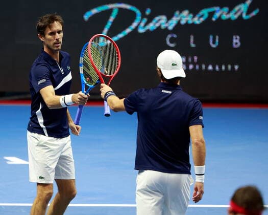 Russian Federation. Saint-Petersburg. SIBUR Arena. International tennis tournament ATP, Tennis Herren St. Petersburg Open By 2020. ATP500. Tennis. St. PETERSBURG OPEN 2020 doubles final Marcelo Demoliner, Matve Middelkoop - Jurgen Melzer, Edouard Roger-Vasselin. Tennis player Jurgen Melzer, Edouard Roger MaksimxKonstantinov
