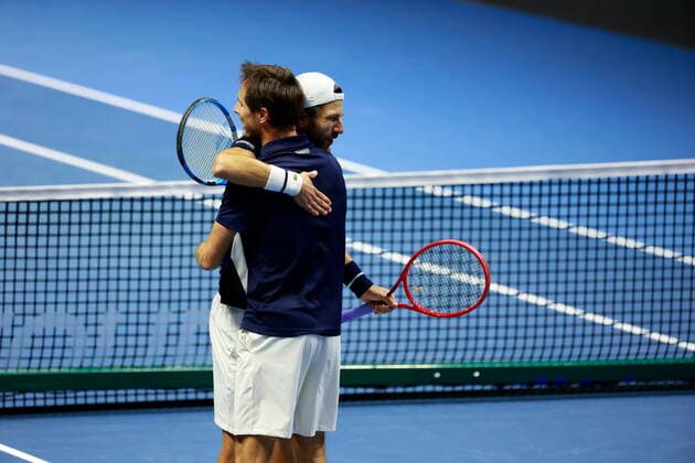 Russian Federation. Saint-Petersburg. SIBUR Arena. International tennis tournament ATP, Tennis Herren St. Petersburg Open By 2020. ATP500. Tennis. St. PETERSBURG OPEN 2020 doubles final Marcelo Demoliner, Matve Middelkoop - Jurgen Melzer, Edouard Roger-Vasselin. Tennis player Jurgen Melzer, Edouard Roger MaksimxKonstantinov