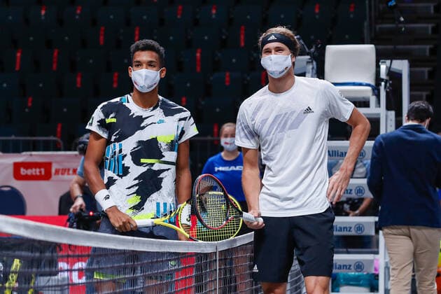 Pre Match Meeting AUGER ALIASSIME, Felix CAN ATP Ranking No 22, seeded at No 3 left and, ZVEREV, Alexander GER ATP Ranking No 7, seeded at No 1 remain empty at the bett1HULKS Indoors ATP 250 on 18 10 2020 in Cologne LANXESS arena , Germany
