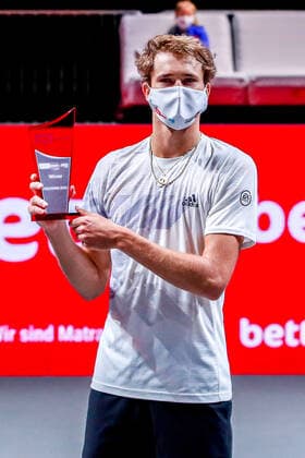 With winning trophy ZVEREV, Mischa GER ATP Ranking No 265, seeded at No WC and individual winner, Alexander GER ATP Ranking No 7, seeded at No 1 remain empty at the bett1HULKS Indoors ATP 250 on 18 10 2020 in Cologne LANXESS arena , Germany