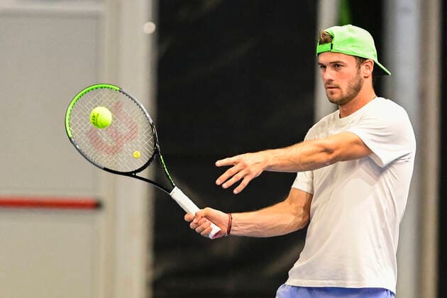 US Tommy Paul pictured in action during a training session ahead of the European Open Tennis ATP, Tennis Herren tournment, in Antwerp, Sunday 18 October 2020. LAURIExDIEFFEMBACQ  x2566457x