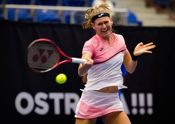 October 18, 2020, Ostrava, CZECH REPUBLIC: Marie Bouzkova of the Czech Republic in action during the second qualifications round at the 2020 J&T Banka Ostrava Open WTA, Tennis Damen Premier tennis tournament against Daria Kasatkina of Russia Ostrava CZECH REPUBLIC - ZUMAa181 20201018_zaa_a181_095 Copyright: xRobxPrangex