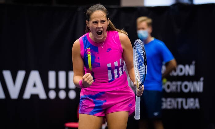 October 18, 2020, Ostrava, CZECH REPUBLIC: Daria Kasatkina of Russia in action during the second qualifications round at the 2020 J&T Banka Ostrava Open WTA, Tennis Damen Premier tennis tournament against Marie Bouzkova of the Czech Republic Ostrava CZECH REPUBLIC - ZUMAa181 20201018_zaa_a181_100 Copyright: xRobxPrangex