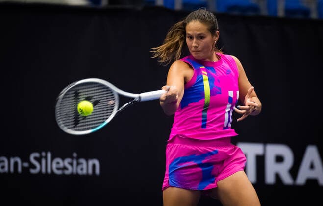 October 18, 2020, Ostrava, CZECH REPUBLIC: Daria Kasatkina of Russia in action during the second qualifications round at the 2020 J&T Banka Ostrava Open WTA, Tennis Damen Premier tennis tournament against Marie Bouzkova of the Czech Republic Ostrava CZECH REPUBLIC - ZUMAa181 20201018_zaa_a181_104 Copyright: xRobxPrangex