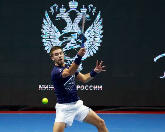 Russian Federation. Saint-Petersburg. SIBUR Arena. International tennis tournament ATP, Tennis Herren St. Petersburg Open By 2020. The final. ATP500. Tennis. Match on October 18, 2020. Match Andrey Rublev - Borna Chorich. Tennis Player Andrey Rublev. MaksimxKonstantinov