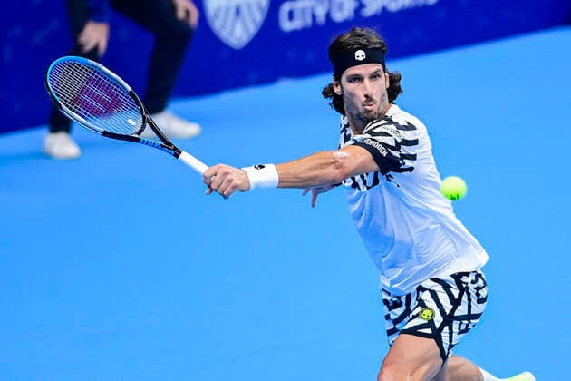 ATTENTION EDITORS - HAND OUT - EDITORIAL USE ONLY - NO SALES - Spanish Feliciano Lopez pictured in action during a first round of the simples men competition between US Tommy Paul and Spanish Feliciano Lopez at the European Open Tennis ATP, Tennis Herren tournment, in Antwerp, Monday 19 October 2020. LAURIExDIEFFEMBACQ  x2567503x