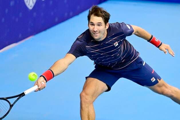 Serbian Dusan Lajovic looks dejected during a first round of the simples men competition between Serbian Dusan Lajovic and US Frances Tiafoe at the European Open Tennis ATP, Tennis Herren tournment, in Antwerp, Monday 19 October 2020. TENNIS : Open d Anvers - 19 10 2020 PhotoNews Panoramic 