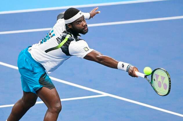 US Frances Tiafoe pictured in action during a first round of the simples men competition between Serbian Dusan Lajovic and US Frances Tiafoe at the European Open Tennis ATP, Tennis Herren tournment, in Antwerp, Monday 19 October 2020. TENNIS : Open d Anvers - 19 10 2020 PhotoNews Panoramic 