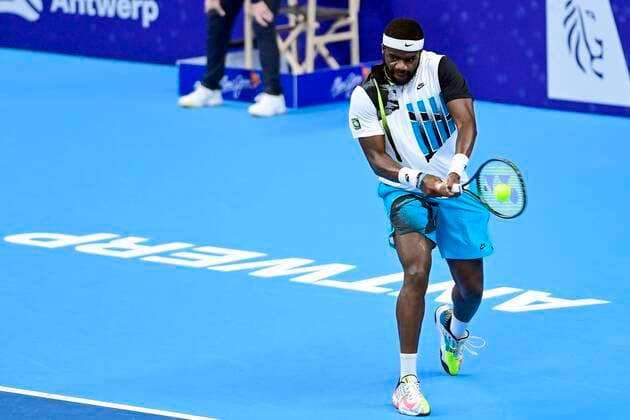 US Frances Tiafoe pictured during a first round of the simples men competition between Serbian Dusan Lajovic and US Frances Tiafoe at the European Open Tennis ATP, Tennis Herren tournment, in Antwerp, Monday 19 October 2020. TENNIS : Open d Anvers - 19 10 2020 PhotoNews Panoramic 