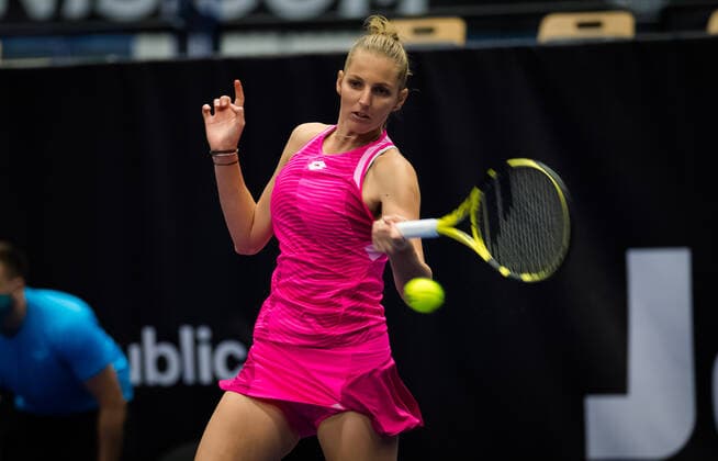 October 19, 2020, Ostrava, CZECH REPUBLIC: Kristyna Pliskova of the Czech Republic in action during the first round of the 2020 J&T Banka Ostrava Open WTA, Tennis Damen Premier tennis tournament against Maria Sakkari of Greece Ostrava CZECH REPUBLIC - ZUMAa181 20201019_zaa_a181_120 Copyright: xRobxPrangex