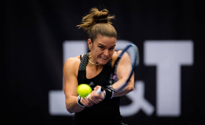 October 19, 2020, Ostrava, CZECH REPUBLIC: Maria Sakkari of Greece in action during the first round of the 2020 J&T Banka Ostrava Open WTA, Tennis Damen Premier tennis tournament against Kristyna Pliskova of the Czech Republic Ostrava CZECH REPUBLIC - ZUMAa181 20201019_zaa_a181_134 Copyright: xRobxPrangex