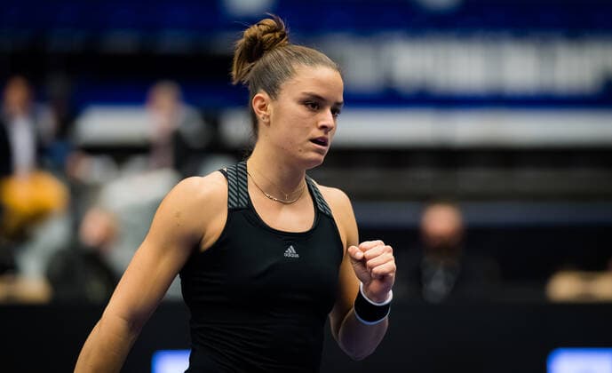 October 19, 2020, Ostrava, CZECH REPUBLIC: Maria Sakkari of Greece in action during the first round of the 2020 J&T Banka Ostrava Open WTA, Tennis Damen Premier tennis tournament against Kristyna Pliskova of the Czech Republic Ostrava CZECH REPUBLIC - ZUMAa181 20201019_zaa_a181_142 Copyright: xRobxPrangex