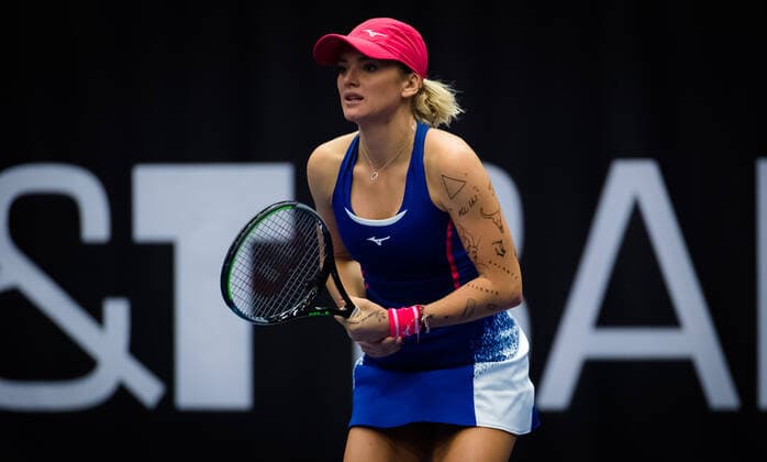 October 19, 2020, Ostrava, CZECH REPUBLIC: Tereza Martincova of the Czech Republic in action during the first round of the 2020 J&T Banka Ostrava Open WTA, Tennis Damen Premier tennis tournament against Barbora Krejcikova of the Czech Republic Ostrava CZECH REPUBLIC - ZUMAa181 20201019_zaa_a181_151 Copyright: xRobxPrangex