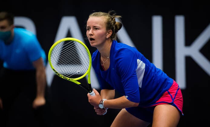 October 19, 2020, Ostrava, CZECH REPUBLIC: Barbora Krejcikova of the Czech Republic in action during the first round of the 2020 J&T Banka Ostrava Open WTA, Tennis Damen Premier tennis tournament against Tereza Martincova of the Czech Republic Ostrava CZECH REPUBLIC - ZUMAa181 20201019_zaa_a181_157 Copyright: xRobxPrangex