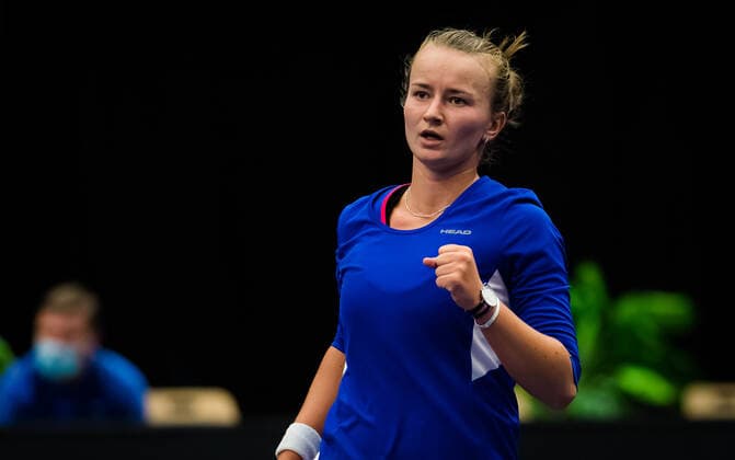 October 19, 2020, Ostrava, CZECH REPUBLIC: Barbora Krejcikova of the Czech Republic in action during the first round of the 2020 J&T Banka Ostrava Open WTA, Tennis Damen Premier tennis tournament against Tereza Martincova of the Czech Republic Ostrava CZECH REPUBLIC - ZUMAa181 20201019_zaa_a181_158 Copyright: xRobxPrangex