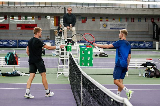 v l , ZOPP, Jurgen EST Ranking PRO 549 and, LANE, Lewie GER Ranking ITF 2651 at the FUTURE NORD ITF World Tennis Tour M25 on 19 10 2020 in Hamburg Verbandshalle Hamburg , Germany