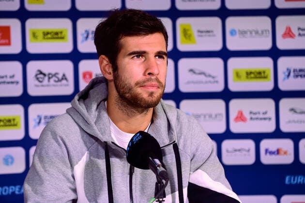 Russian Karen Khachanov pictured during a press conference, PK, Pressekonferenz ahead of the European Open Tennis ATP, Tennis Herren tournment, in Antwerp, Tuesday 20 October 2020. LAURIExDIEFFEMBACQ  x2567682x
