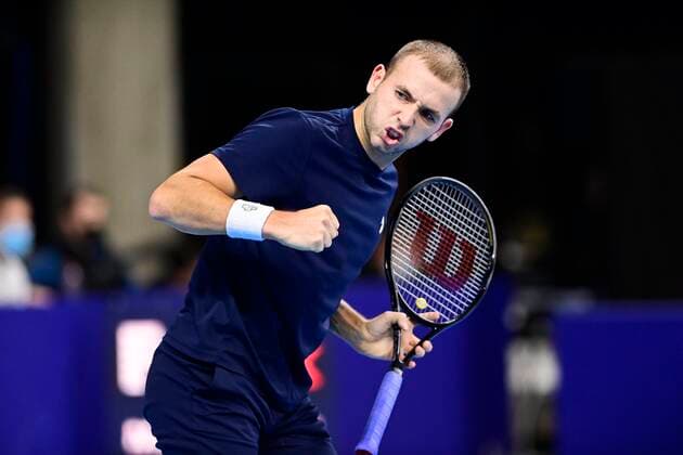 - UK Daniel Evans celebrates during the game between Italian Salvatore Caruso and Britain s Daniel Evans, in the first round of the men s singles competition at the European Open Tennis ATP, Tennis Herren tournament, in Antwerp, Tuesday 20 October 2020 TENNIS : Open d Anvers - 19 10 2020 PhotoNews Panoramic 