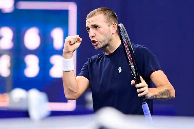 - UK Daniel Evans celebrates during the game between Italian Salvatore Caruso and Britain s Daniel Evans, in the first round of the men s singles competition at the European Open Tennis ATP, Tennis Herren tournament, in Antwerp, Tuesday 20 October 2020 TENNIS : Open d Anvers - 19 10 2020 PhotoNews Panoramic 