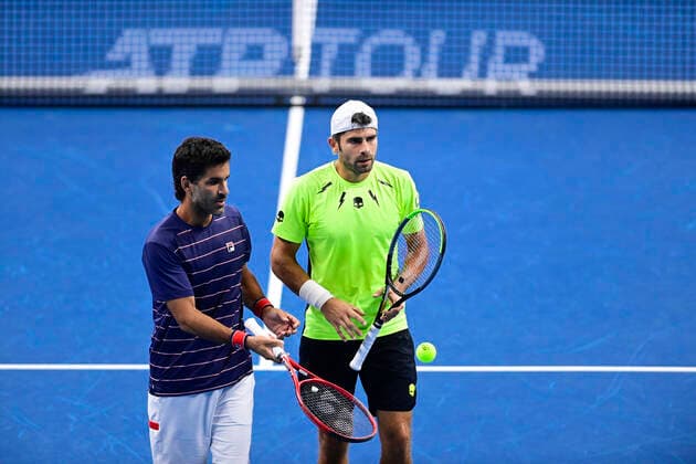 ATTENTION EDITORS - HAND OUT - EDITORIAL USE ONLY - NO SALES - NO MARKETING - Italian Simone Bolelli and Argentina s Maximo Gonzalez pictured during the game of Danish Nielsen and German Puetz against Italian Bolelli and Argentina s Gonzalez, in the first round of the men s doubles competition at the European Open Tennis ATP, Tennis Herren tournament, in Antwerp, Tuesday 20 October 2020. LAURIExDIEFFEMBACQ  x2567929x