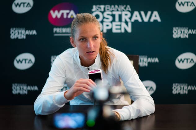 October 20, 2020, Ostrava, CZECH REPUBLIC: Karolina Pliskova of the Czech Republic talks to the media at the 2020 J&T Banka Ostrava Open WTA, Tennis Damen Premier tennis tournament Ostrava CZECH REPUBLIC - ZUMAa181 20201020_zaa_a181_047 Copyright: xRobxPrangex