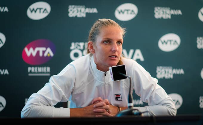 October 20, 2020, Ostrava, CZECH REPUBLIC: Karolina Pliskova of the Czech Republic talks to the media at the 2020 J&T Banka Ostrava Open WTA, Tennis Damen Premier tennis tournament Ostrava CZECH REPUBLIC - ZUMAa181 20201020_zaa_a181_048 Copyright: xRobxPrangex
