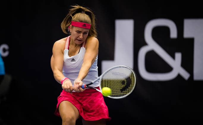 October 20, 2020, Ostrava, CZECH REPUBLIC: Karolina Muchova of the Czech Republic in action during the second round at the 2020 J&T Banka Ostrava Open WTA, Tennis Damen Premier tennis tournament against Shuai Zhang of China Ostrava CZECH REPUBLIC - ZUMAa181 20201020_zaa_a181_061 Copyright: xRobxPrangex