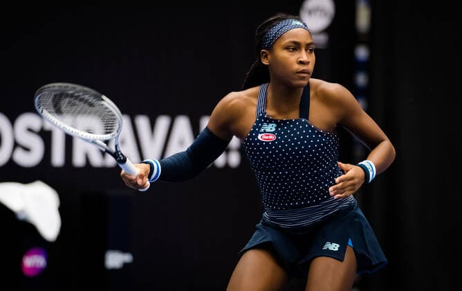 October 20, 2020, Ostrava, CZECH REPUBLIC: Cori Gauff of the United States in action during the first round at the 2020 J&T Banka Ostrava Open WTA, Tennis Damen Premier tennis tournament against Katerina Siniakova of the Czech Republic Ostrava CZECH REPUBLIC - ZUMAa181 20201020_zaa_a181_072 Copyright: xRobxPrangex