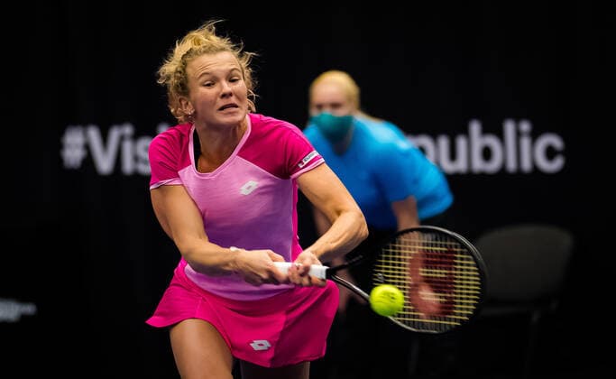 October 20, 2020, Ostrava, CZECH REPUBLIC: Katerina Siniakova of the Czech Republic in action during the first round at the 2020 J&T Banka Ostrava Open WTA, Tennis Damen Premier tennis tournament against Cori Gauff of the United States Ostrava CZECH REPUBLIC - ZUMAa181 20201020_zaa_a181_077 Copyright: xRobxPrangex