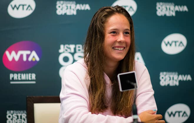 October 20, 2020, Ostrava, CZECH REPUBLIC: Daria Kasatkina of Russia talks to the media after winning her first-round match at the 2020 J&T Banka Ostrava Open WTA, Tennis Damen Premier tennis tournament Ostrava CZECH REPUBLIC - ZUMAa181 20201020_zaa_a181_095 Copyright: xRobxPrangex