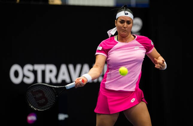 October 20, 2020, Ostrava, CZECH REPUBLIC: Ons Jabeur of Tunisia in action during the first round at the 2020 J&T Banka Ostrava Open WTA, Tennis Damen Premier tennis tournament against Barbora Strycova of the Czech Republic Ostrava CZECH REPUBLIC - ZUMAa181 20201020_zaa_a181_118 Copyright: xRobxPrangex