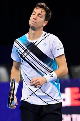 ATTENTION EDITORS - HAND OUT - EDITORIAL USE ONLY - NO SALES - NO MARKETING - Slovenian Aljaz Bedene looks dejected during the game between Slovenian Bedene and Canadian Raonic, in the first round of the men s singles competition at the European Open Tennis ATP, Tennis Herren tournament, in Antwerp, Wednesday 21 October 2020. TENNIS : Open d Anvers - 21 10 2020 PhotoNews Panoramic 