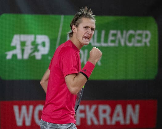 Sebastian Korda USA makes the fist and cheers, cheers, joy, emotion Tennis Wolffkran Open ATP Challenger TC Ismaning Ismaning Bavaria Germany 21 October 2020 Â Copyright: xJuergenxHasenkopfx