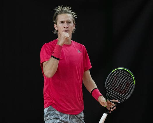 Sebastian Korda USA makes the fist and cheers, cheers, joy, emotion Tennis Wolffkran Open ATP Challenger TC Ismaning Ismaning Bavaria Germany 21 October 2020 Â Copyright: xJuergenxHasenkopfx