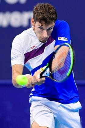 ATTENTION EDITORS - HAND OUT - EDITORIAL USE ONLY - NO SALES - NO MARKETING - Spanish Pablo Carreno Busta pictured in action during a game of the second round of the simples men competition between French Ugo Humbnert and Spanish Pablo Carreno Busta at the European Open Tennis ATP, Tennis Herren tournment, in Antwerp, Wednesday 21 October 2020. TENNIS : Open d Anvers - 21 10 2020 PhotoNews Panoramic 