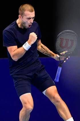 ATTENTION EDITORS - HAND OUT - EDITORIAL USE ONLY - NO SALES - NO MARKETING - UK Daniel Evans celebrates during the game between US Tiafoe and Britain s Evans, in the second round of the men s singles competition at the European Open Tennis ATP, Tennis Herren tournament, in Antwerp, Wednesday 21 October 2020. TENNIS : Open d Anvers - 21 10 2020 PhotoNews Panoramic 