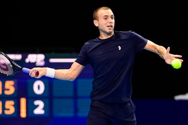 ATTENTION EDITORS - HAND OUT - EDITORIAL USE ONLY - NO SALES - NO MARKETING - UK Daniel Evans pictured in action during the game between US Tiafoe and Britain s Evans, in the second round of the men s singles competition at the European Open Tennis ATP, Tennis Herren tournament, in Antwerp, Wednesday 21 October 2020. TENNIS : Open d Anvers - 21 10 2020 PhotoNews Panoramic 