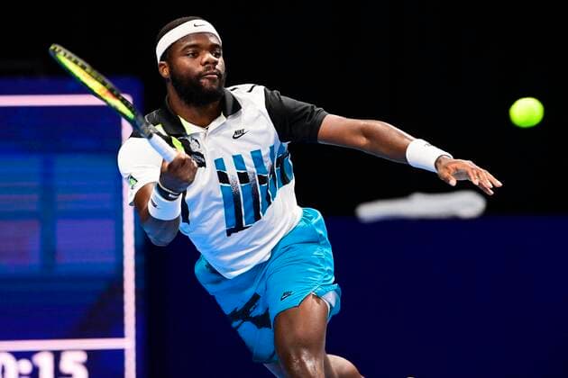 ATTENTION EDITORS - HAND OUT - EDITORIAL USE ONLY - NO SALES - NO MARKETING - US Frances Tiafoe pictured in action during the game between US Tiafoe and Britain s Evans, in the second round of the men s singles competition at the European Open Tennis ATP, Tennis Herren tournament, in Antwerp, Wednesday 21 October 2020. TENNIS : Open d Anvers - 21 10 2020 PhotoNews Panoramic 