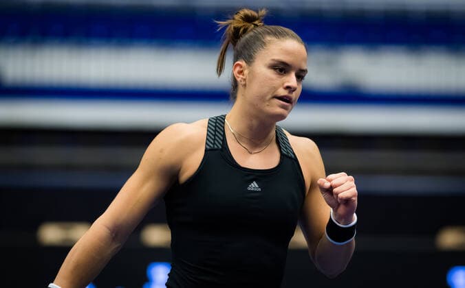 October 21, 2020, Ostrava, CZECH REPUBLIC: Maria Sakkari of Greece in action during the first round at the 2020 J&T Banka Ostrava Open WTA, Tennis Damen Premier tennis tournament against Elina Svitolina of the Ukraine Ostrava CZECH REPUBLIC - ZUMAa181 20201021_zaa_a181_113 Copyright: xRobxPrangex