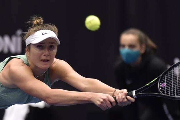 Elina Svitolina of Ukraine plays a shot against Maria Sakkari of Greece during the J&T Banka Ostrava Open 2020 tennis tournament in Ostrava, Czech Republic, October 21, 2020. (CTKxPhoto JaroslavxOzana) CTKPhotoP202010210982201 _JAO4791