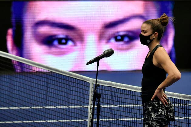Maria Sakkari of Greece speaks after the match against Elina Svitolina of Ukraine of the J&T Banka Ostrava Open 2020 tennis tournament in Ostrava, Czech Republic, October 21, 2020. (CTKxPhoto JaroslavxOzana) CTKPhotoP202010211019201 JAO 2