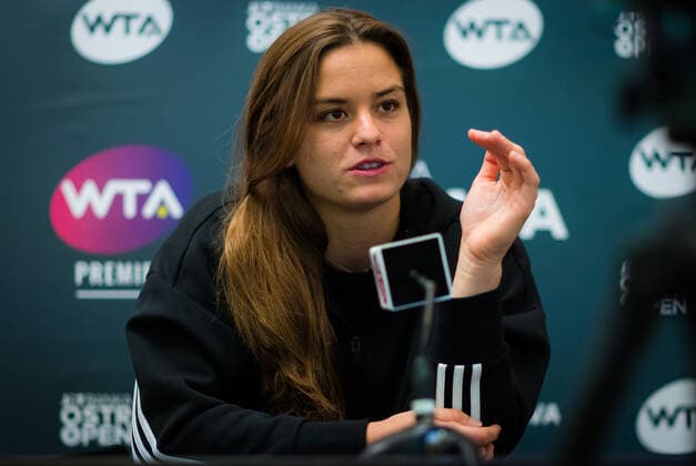 October 21, 2020, Ostrava, CZECH REPUBLIC: Maria Sakkari of Greece talks to the media after winning her second round match at the 2020 J&T Banka Ostrava Open WTA, Tennis Damen Premier tennis tournament Ostrava CZECH REPUBLIC - ZUMAa181 20201021_zaa_a181_238 Copyright: xRobxPrangex